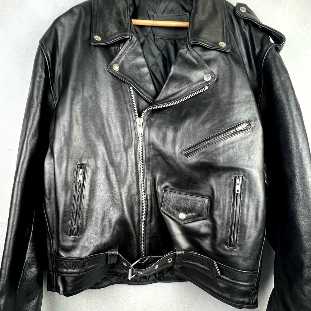 MODAL Men's Genuine Leather Heavy Duty Motorcycle Jacket Quilted Liner Black 50